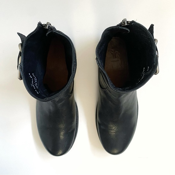 FRYE Veronica black leather silver buckle top detail flat short ankle boots - Picture 6 of 11